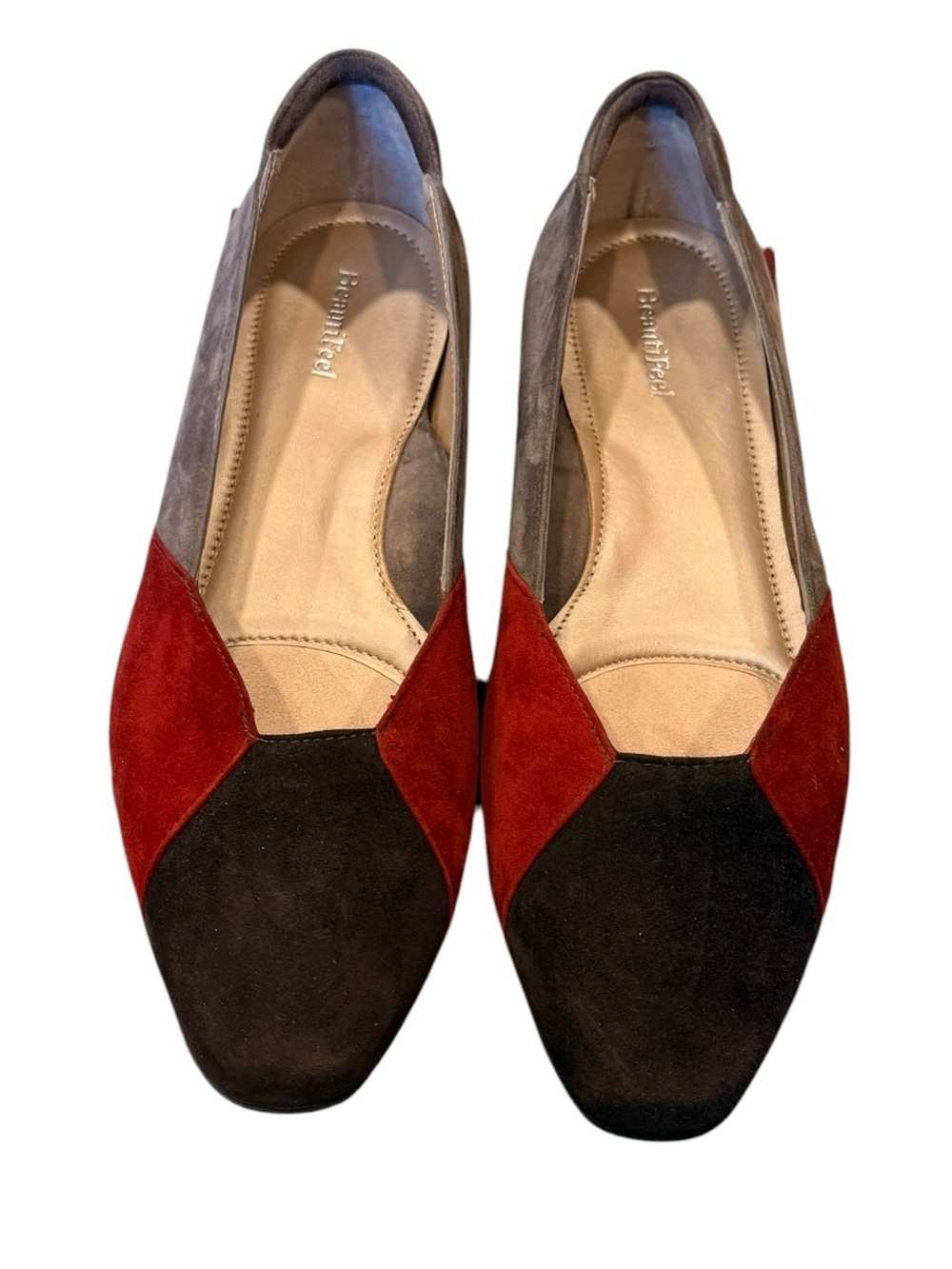BeautiFeel Paisley Red Gray Black Colorblock Suede Ballet Flat 39 w/Box